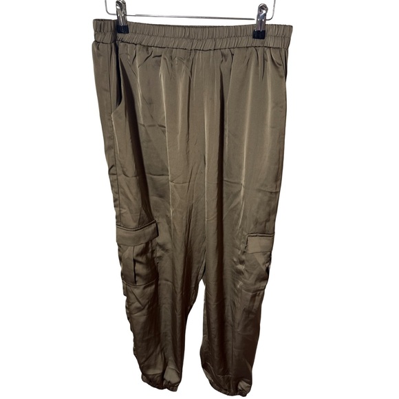 GILLI Brown Satin Joggers Size Medium - Picture 3 of 9